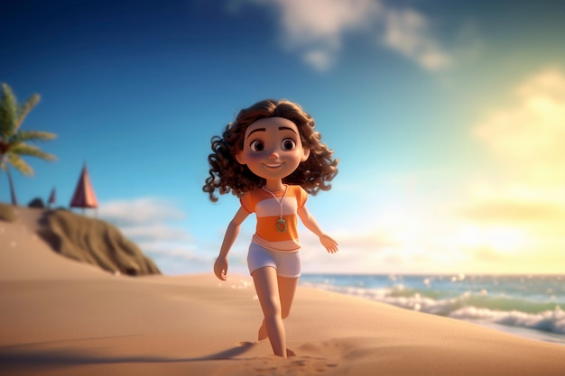 Foto gratuita renderización en 3d del personaje del niño en la playa