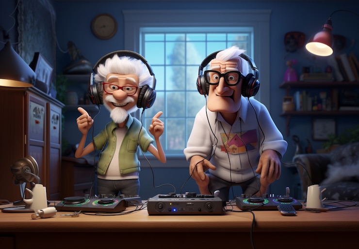 Foto gratuito renderización 3d de personas mayores con auriculares