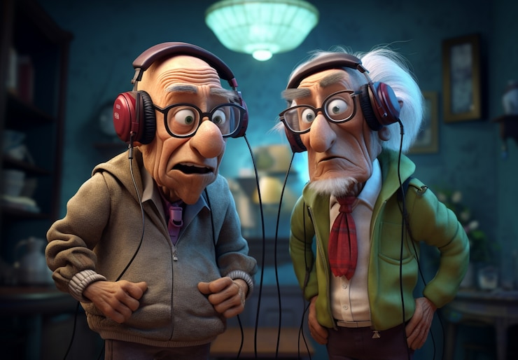 Foto gratuito renderización 3d de personas mayores con auriculares