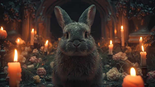 Foto gratuita renderización 3d de la pintura del conejo de pascua en la edad media