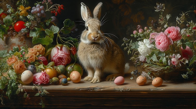 Foto gratuita renderización 3d de la pintura del conejo de pascua en la edad media