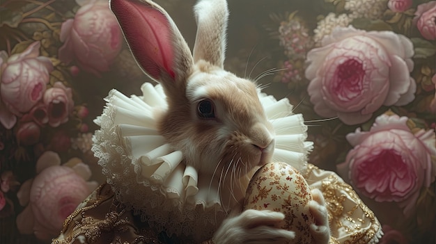 Renderización 3D de la pintura del conejo de Pascua en la Edad Media
