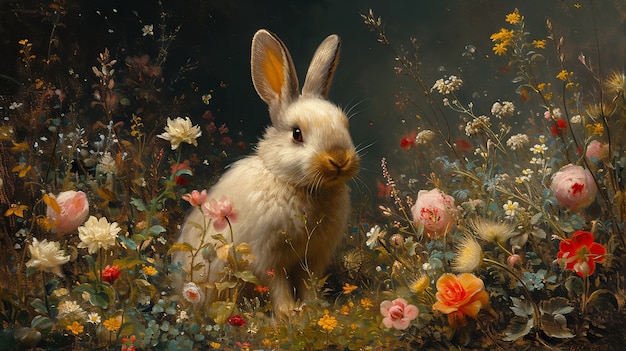 Foto gratuita renderización 3d de la pintura del conejo de pascua en la edad media