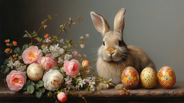 Renderización 3D de la pintura del conejo de Pascua en la Edad Media
