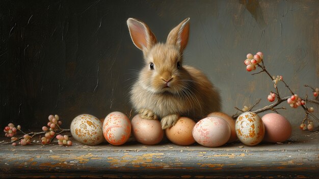 Renderización 3D de la pintura del conejo de Pascua en la Edad Media