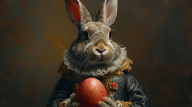 Renderización 3D de la pintura del conejo de Pascua en la Edad Media