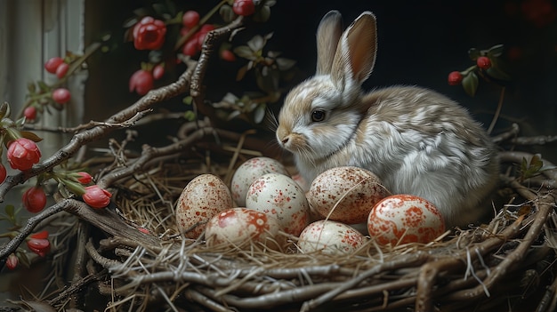 Renderización 3D de la pintura del conejo de Pascua en la Edad Media
