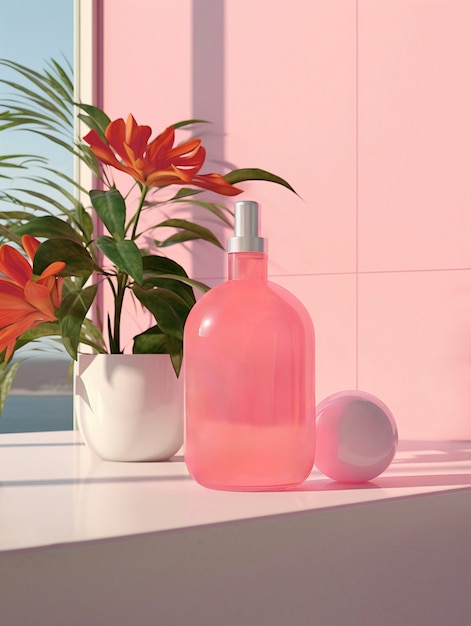 Foto gratuita renderización 3d de productos de cuidado personal en color rosa fondante