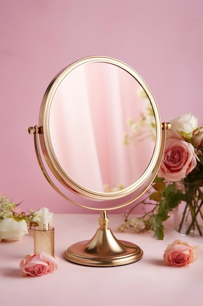 Renderización 3D de productos de cuidado personal en color rosa fondante
