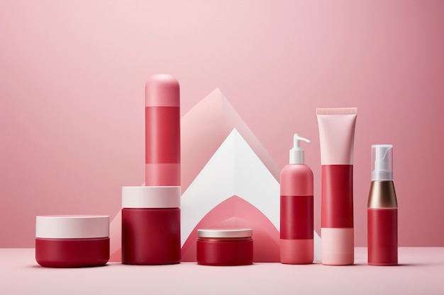 Foto gratuita renderización 3d de productos de cuidado personal en color rosa fondante