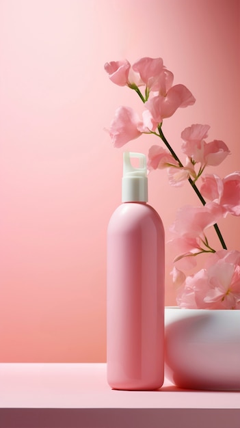 Foto gratuita renderización 3d de productos de cuidado personal en color rosa fondante