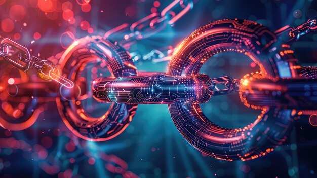 Renderización 3D de la tecnología blockchain