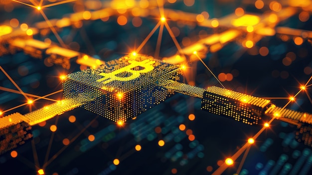 Renderización 3D de la tecnología blockchain