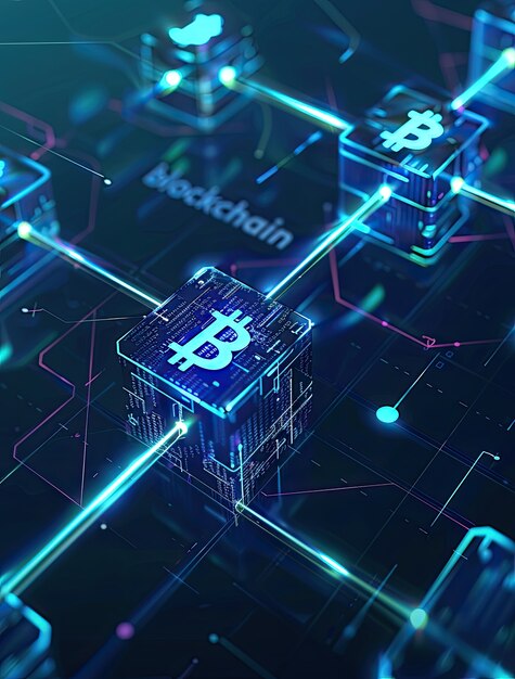 Renderización 3D de la tecnología blockchain