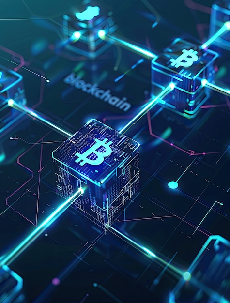 Renderización 3D de la tecnología blockchain
