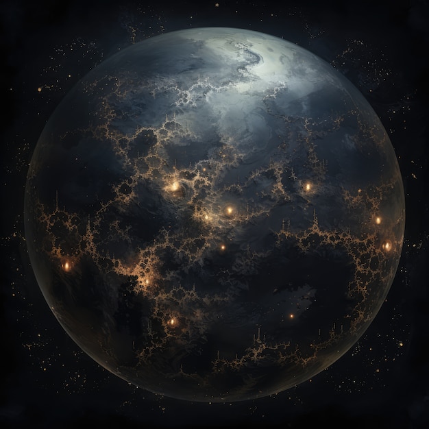 Renderización en 3D de la Tierra oscura en el espacio