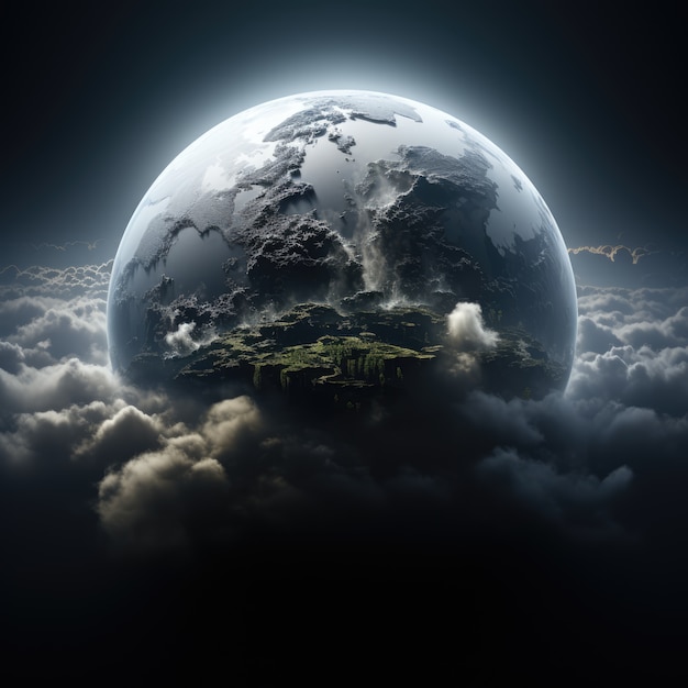 Renderización en 3D de la Tierra oscura en el espacio