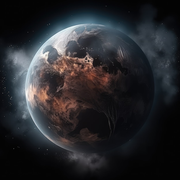 Renderización en 3D de la Tierra oscura en el espacio