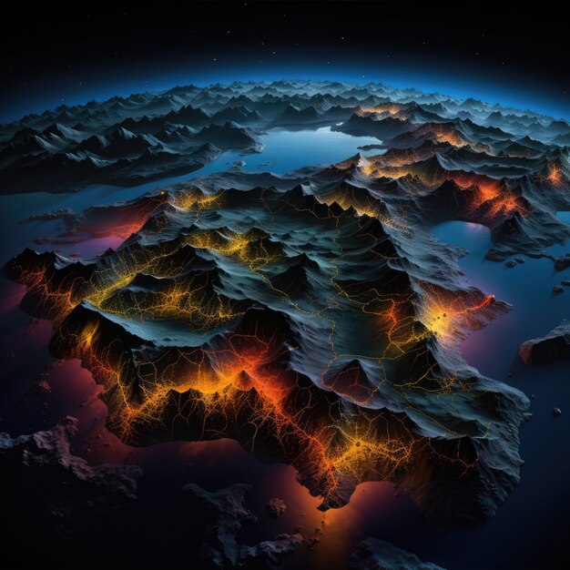 Renderización en 3D de la Tierra oscura en el espacio