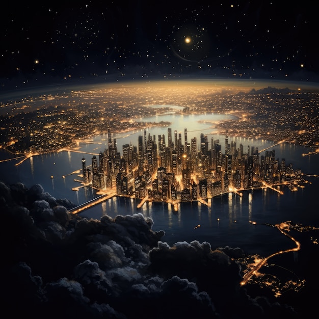 Renderización en 3D de la Tierra oscura en el espacio