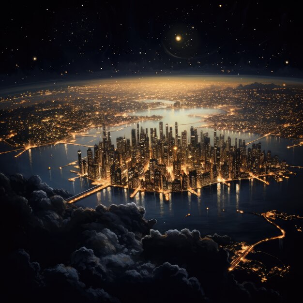 Renderización en 3D de la Tierra oscura en el espacio