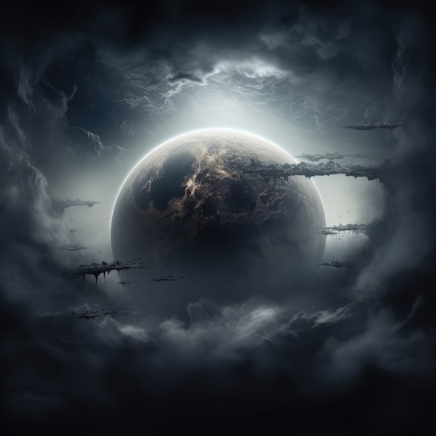 Renderización en 3D de la Tierra oscura en el espacio