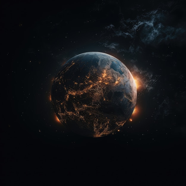 Renderización en 3D de la Tierra oscura en el espacio