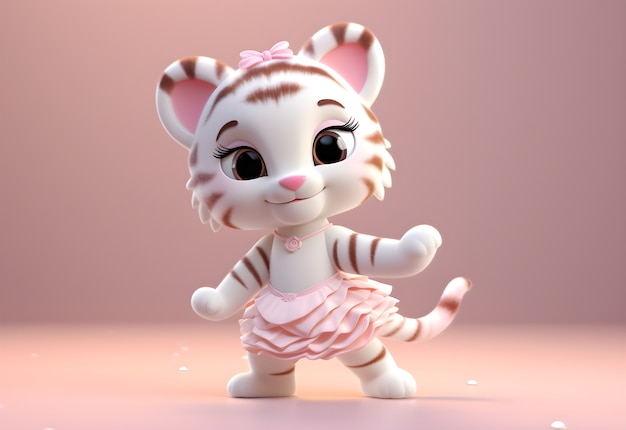Renderización en 3D del tigre de dibujos animados como bailarina