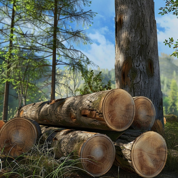 Renderización en 3D de troncos de madera