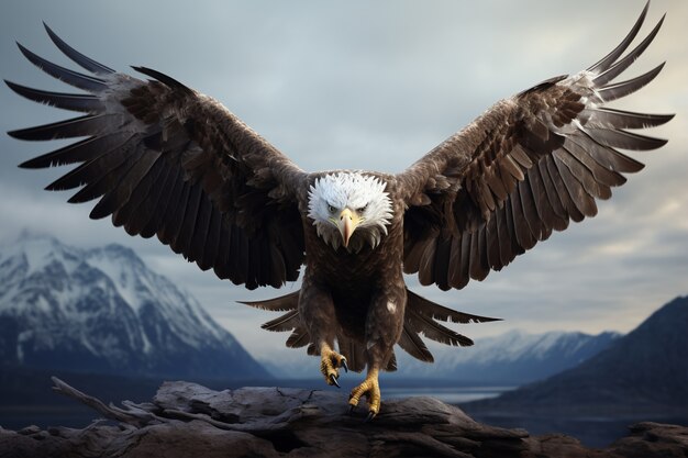 Renderización de águila en 3D mientras vuela