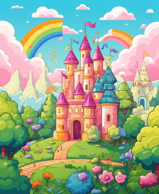 Foto gratuita renderización del castillo de fantasía de dibujos animados