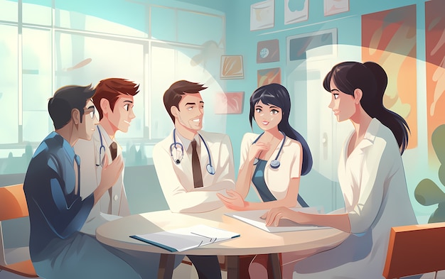 Foto gratuita renderización de médicos de anime en el trabajo