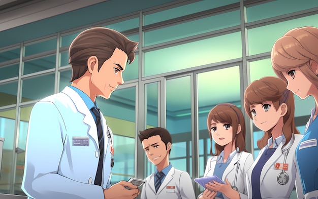 Foto gratuita renderización de médicos de anime en el trabajo