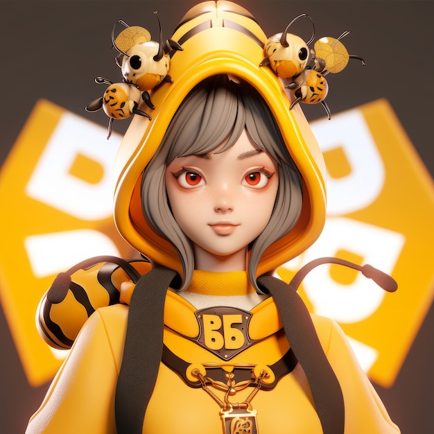 Foto gratuita renderización del personaje de anime de abeja