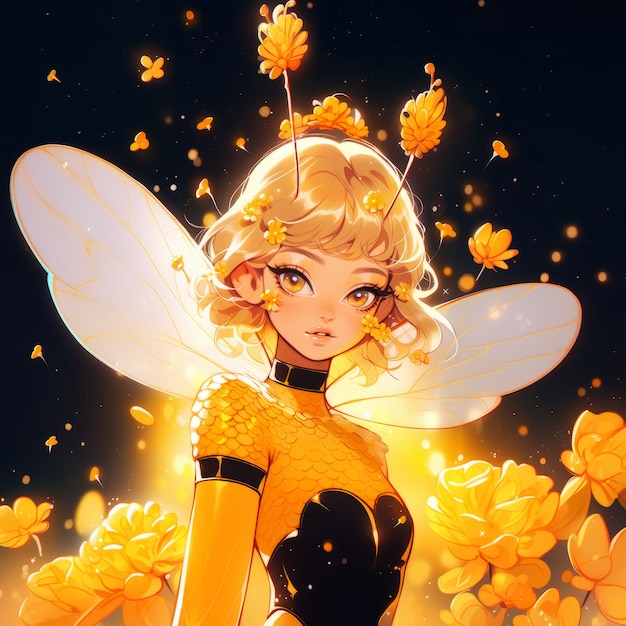 Foto gratuita renderización del personaje de anime de abeja