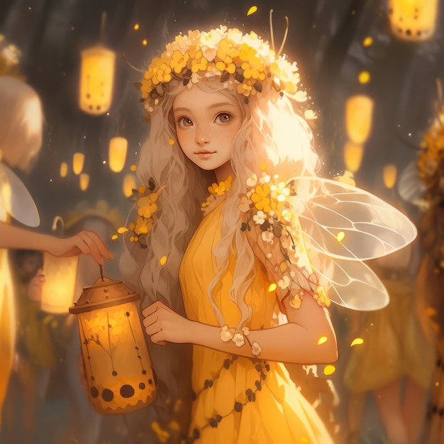 Renderización del personaje de anime de abeja