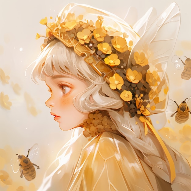 Renderización del personaje de anime de abeja