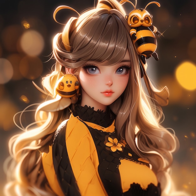 Foto gratuita renderización del personaje de anime de abeja