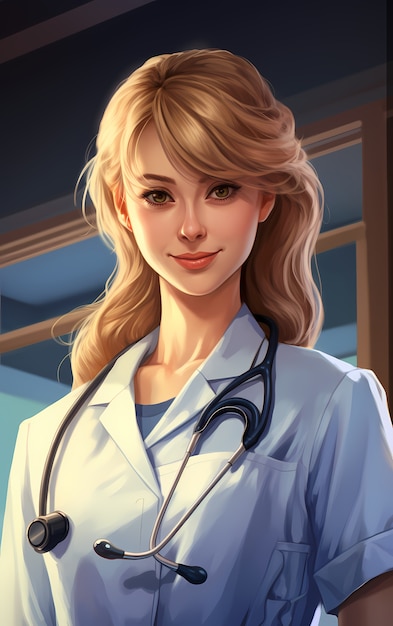 Foto gratuita renderización del retrato del médico del anime