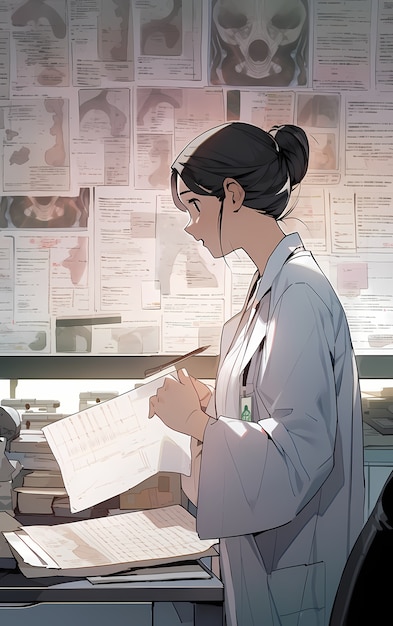 Foto gratuita renderización del retrato del médico del anime