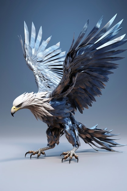 Renderizado en 3D de un águila con las alas abiertas