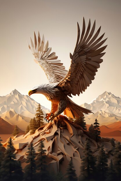 Renderizado en 3D de un águila con las alas abiertas