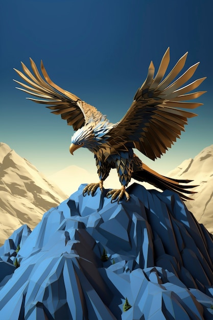 Renderizado en 3D del águila sobre la montaña