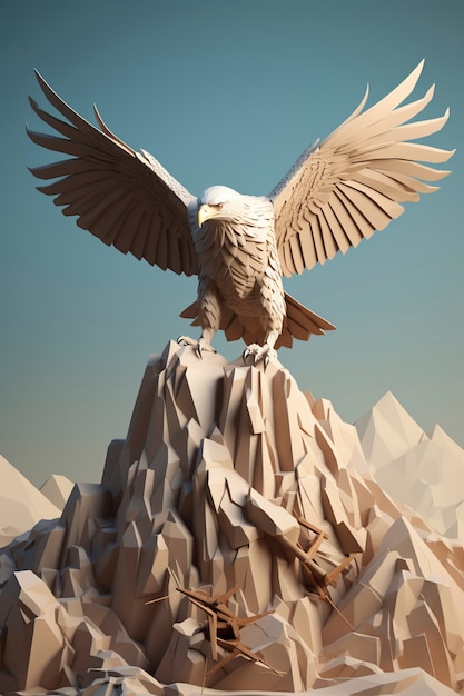 Foto gratuita renderizado en 3d del águila sobre la montaña