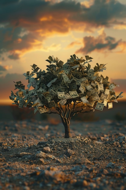 Foto gratuita renderizado en 3d del árbol del dinero