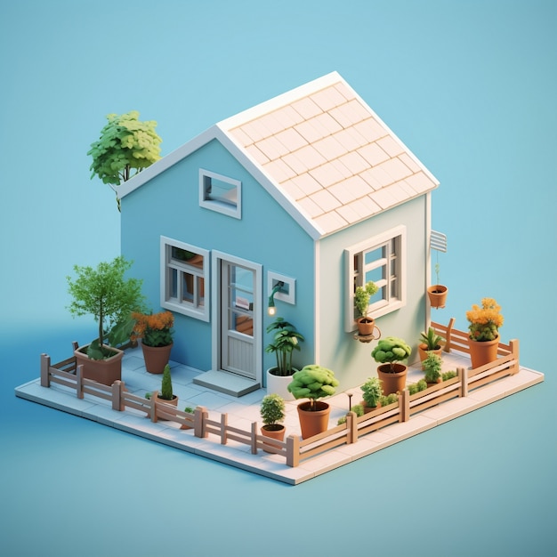 Renderizado en 3D de una casa isométrica