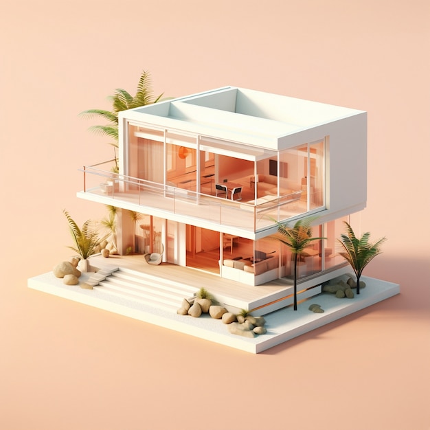 Foto gratuita renderizado en 3d de una casa isométrica