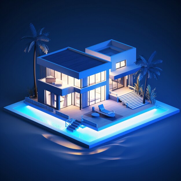 Renderizado en 3D de una casa isométrica