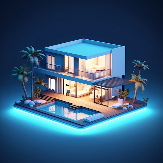 Renderizado en 3D de una casa isométrica