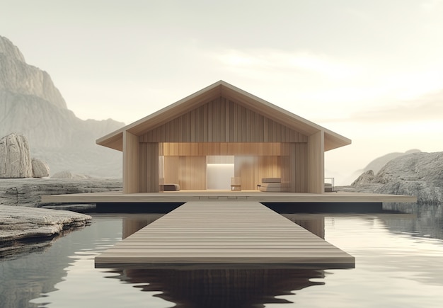 Foto gratuita renderizado en 3d de una casa de madera
